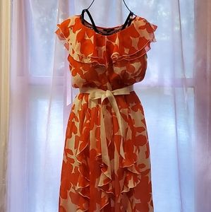 MSK Sundress. Orange & White Floral Pattern.